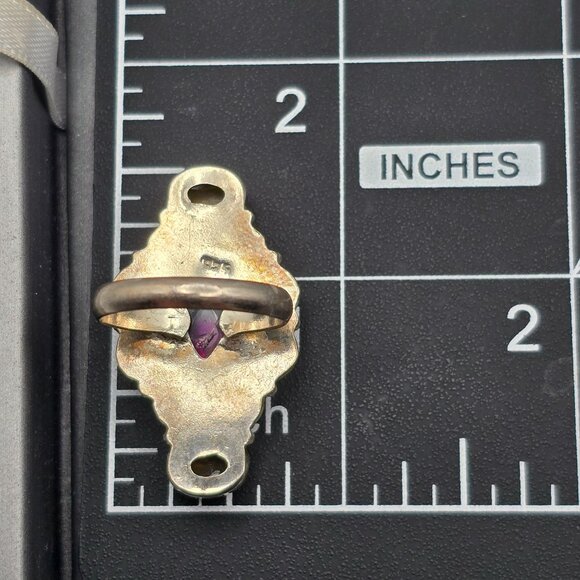 925 Silver-Plated Ring Size 7.5 VTG Glass Teardrop & Amber Cabochon Statement - Picture 14 of 14